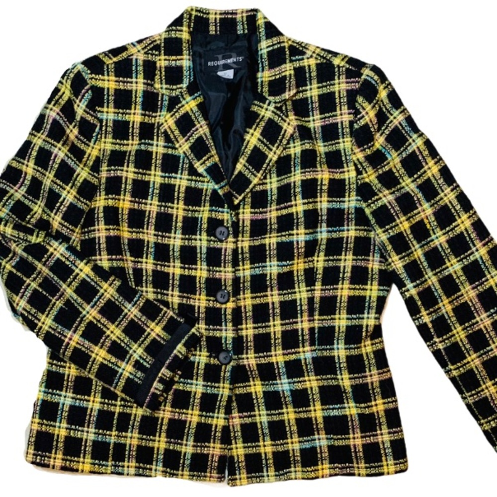 Requirements yellow, black plaid blazer in size 12